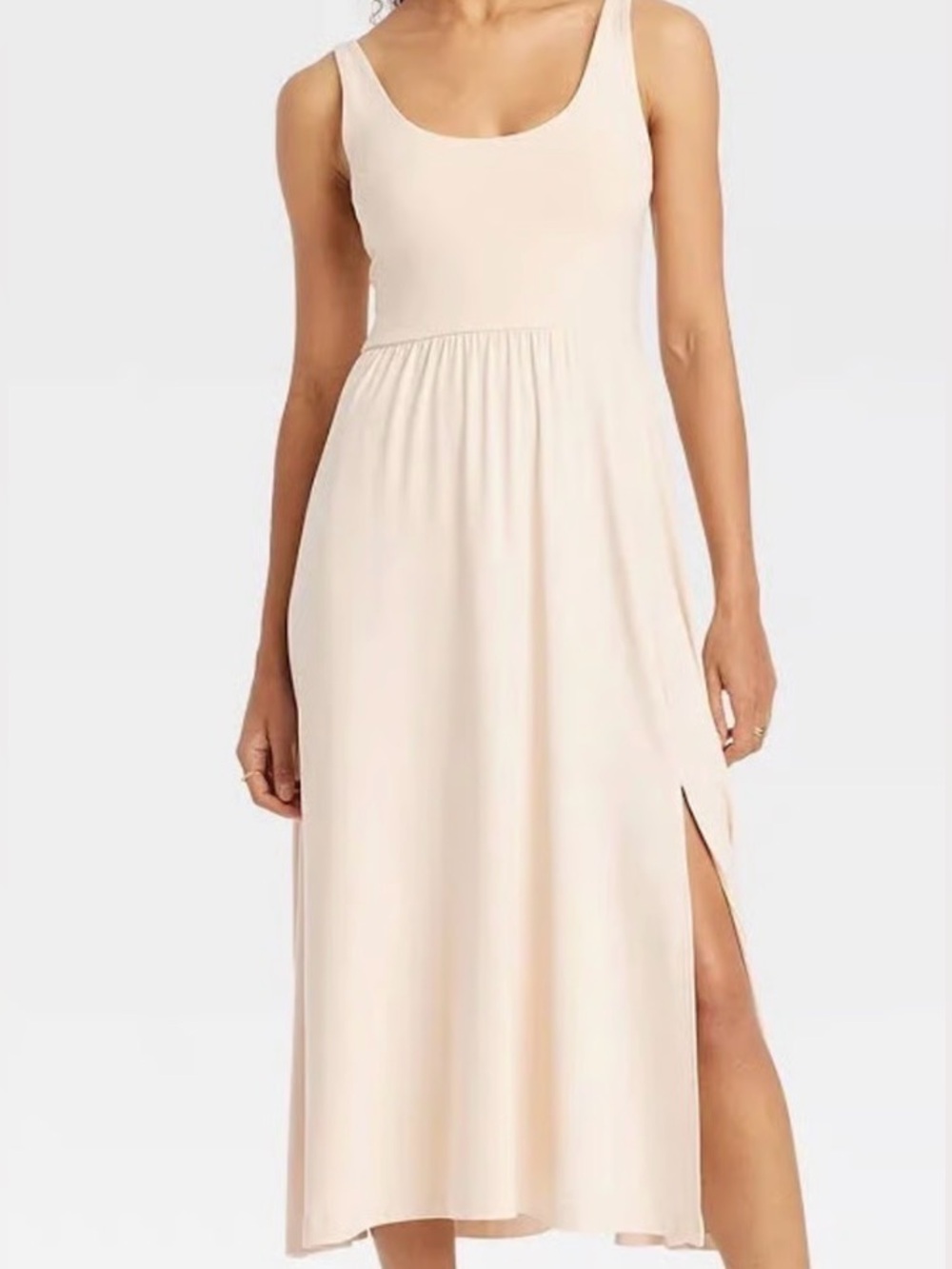 A New Day Cream Soft Sleeveless Midi Dress Pockets Balletcore Large NEW